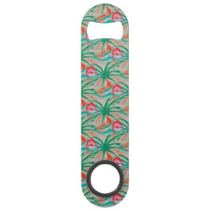 Flamingo Palm Tree Burlap Kijk uit Speed Flessenopener
