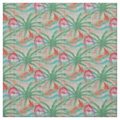 Flamingo Palm Tree Burlap Kijk uit Stof (Swatch)