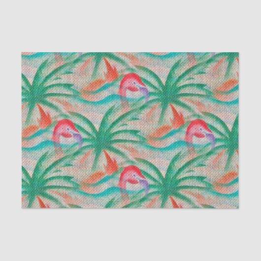 Flamingo Palm Tree Burlap Kijk uit Tissuepapier (Voorkant)