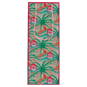 Flamingo Palm Tree Burlap Kijk uit Wijn Cadeautas