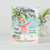 Flamingo Palm Tree Tropical Beach Kerstfeest Kaart (Staand voorkant)