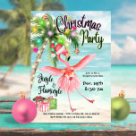 Flamingo Palm Tree Tropical Beach Kerstfeest Kaart<br><div class="desc">Laat uw gasten enthousiast zijn over 'Jingle & Flamingle' met deze tropische kerstfeestuitnodiging! Met een speelse roze flamingo dansen onder een palmkerstboom bij het zee, brengt dit ontwerp strandachtige vakantie vibes tot leven. Perfect voor iedereen die sneeuw voor zand wil ruilen dit vakantieseizoen, deze uitnodiging zal iedereen verheugen op het...</div>