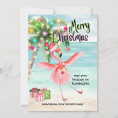 Flamingo Palm Tree Tropical Beach Kerstmis Feestdagenkaart (Voorkant)