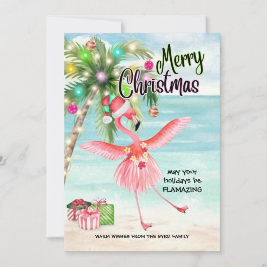 Flamingo Palm Tree Tropical Beach Kerstmis Feestdagenkaart (Voorkant)