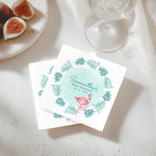 Flamingo & Palmbladeren Krans Teal Baby Shower Servet