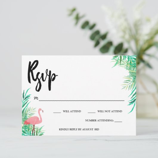 Flamingo & Palmbladeren RSVP (Staand voorkant)