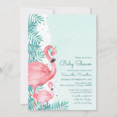 Flamingo & Palmbladeren Waterverf Baby shower Kaart (Voorkant)