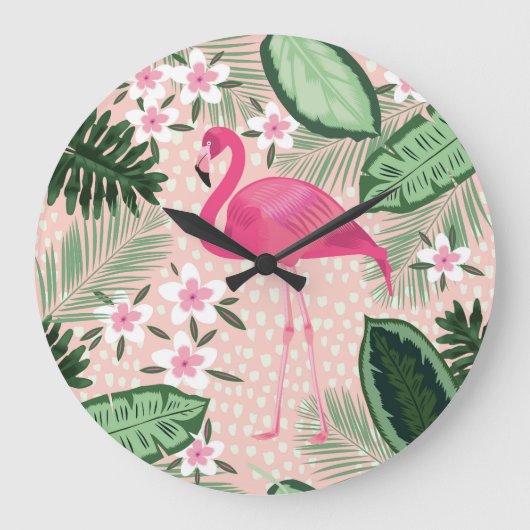 Flamingo, palmbomen, keukenontwerp grote klok (Voorkant)