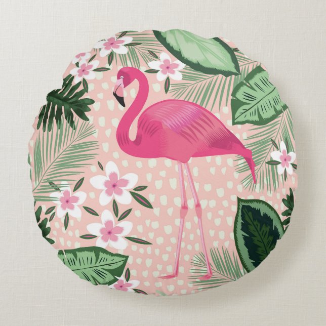 Flamingo, palmbomen, keukenontwerp rond kussen (Voorkant)