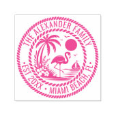 Flamingo Palmboom Boot Familie Naam Datum Oprichti Zelfinktende Stempel (Design)