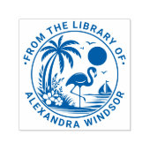 Flamingo Palmboom Zeilboot Bibliotheek Boeknaam Zelfinktende Stempel (Design)