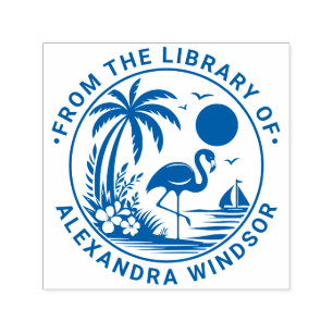 Flamingo Palmboom Zeilboot Bibliotheek Boeknaam Zelfinktende Stempel