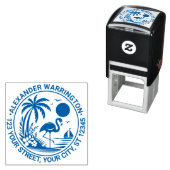 Flamingo Palmboom Zeilboot Naam Retouradres Zelfinktende Stempel (In situ)