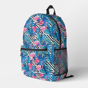 Flamingo & Palms op Geometrisch Patroon Bedrukte Rugzak