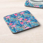 Flamingo & Palms op Geometrisch Patroon Bier Onderzetter (Linkerzijde)