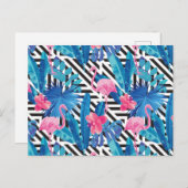 Flamingo & Palms op Geometrisch Patroon Briefkaart (Voorkant / Achterkant)