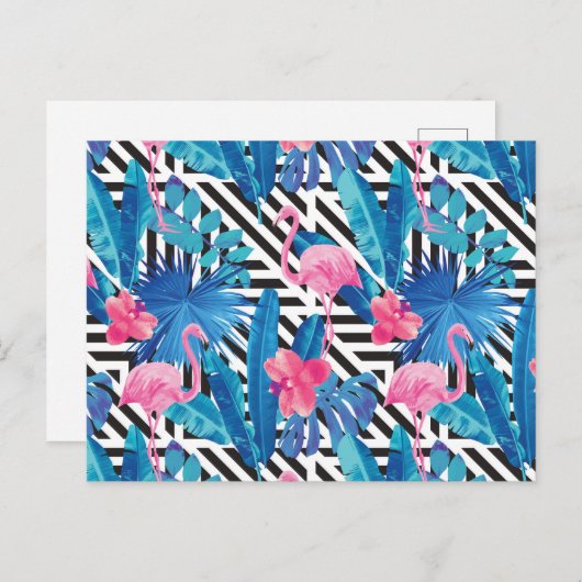 Flamingo & Palms op Geometrisch Patroon Briefkaart (Voorkant / Achterkant)