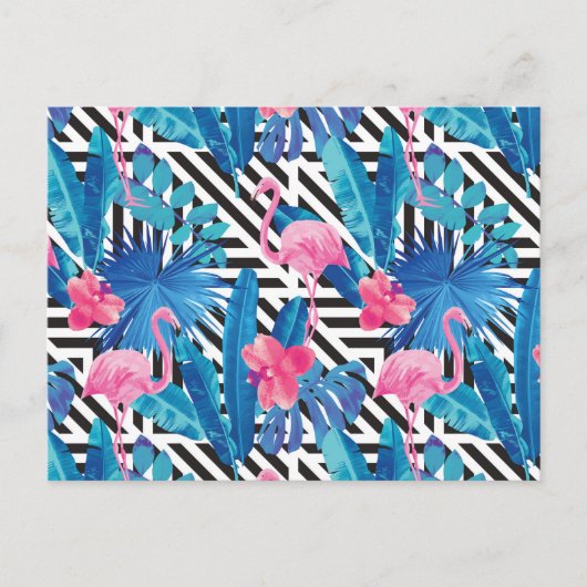 Flamingo & Palms op Geometrisch Patroon Briefkaart (Voorkant)