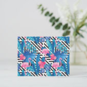 Flamingo & Palms op Geometrisch Patroon Briefkaart (Staand voorkant)