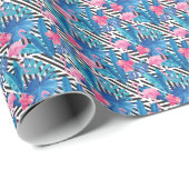 Flamingo & Palms op Geometrisch Patroon Cadeaupapier (Rol Hoek)