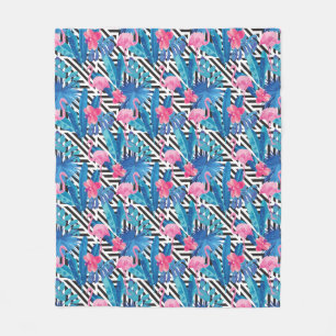 Flamingo & Palms op Geometrisch Patroon Fleece Deken