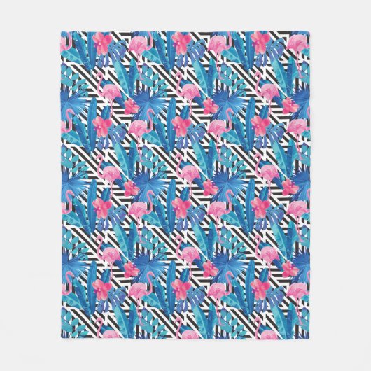Flamingo & Palms op Geometrisch Patroon Fleece Deken (Voorkant)