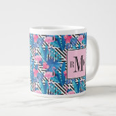 Flamingo & Palms op Geometrisch Patroon Grote Koffiekop (Voorkant rechts)