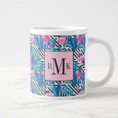 Flamingo & Palms op Geometrisch Patroon Grote Koffiekop (Rechts)