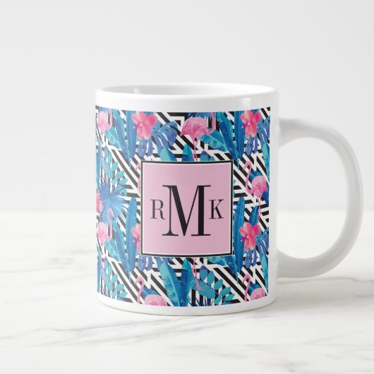 Flamingo & Palms op Geometrisch Patroon Grote Koffiekop (Rechts)