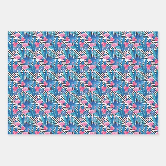 Flamingo & Palms op Geometrisch Patroon Inpakpapier Vel (Voorkant 3)