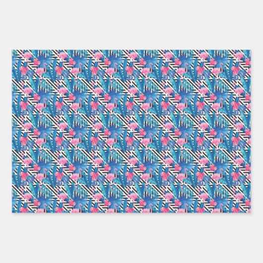 Flamingo & Palms op Geometrisch Patroon Inpakpapier Vel (Voorkant)