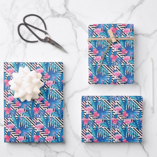 Flamingo & Palms op Geometrisch Patroon Inpakpapier Vel (Voorkant)