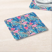 Flamingo & Palms op Geometrisch Patroon Kartonnen Onderzetters (Schuin)