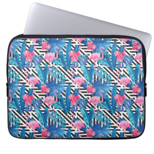 Flamingo & Palms op Geometrisch Patroon Laptop Sleeve