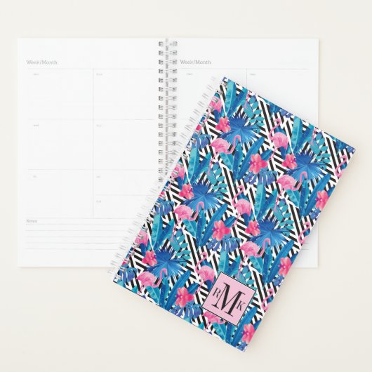 Flamingo & Palms op Geometrisch Patroon Planner (Display)