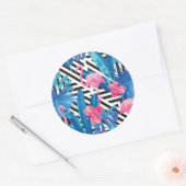 Flamingo & Palms op Geometrisch Patroon Ronde Sticker (Envelop)