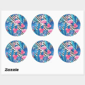 Flamingo & Palms op Geometrisch Patroon Ronde Sticker (Vel)