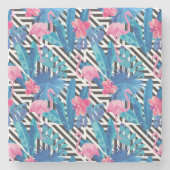 Flamingo & Palms op Geometrisch Patroon Stenen Onderzetter (Voorkant)
