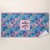 Flamingo & Palms op Geometrisch Patroon Strandlaken (Voorkant)