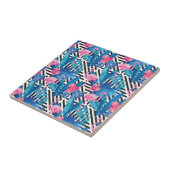Flamingo & Palms op Geometrisch Patroon Tegeltje (Zijkant)