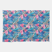 Flamingo & Palms op Geometrisch Patroon Theedoek (Horizontaal)