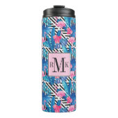 Flamingo & Palms op Geometrisch Patroon Thermosbeker (Voorkant)