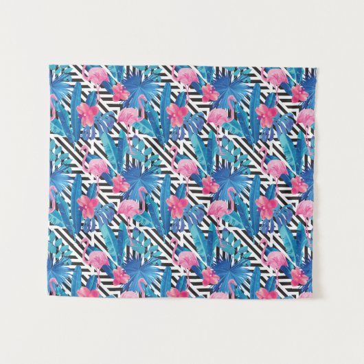 Flamingo & Palms op Geometrisch Patroon Wandkleed (Voorkant (horizontaal))