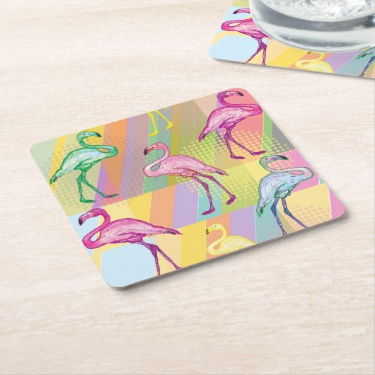 Flamingo Parade Kartonnen Onderzetters (Schuin)