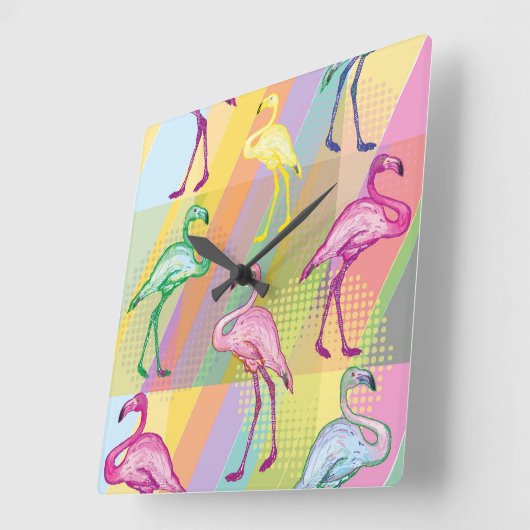 Flamingo Parade Vierkante Klok (Hoek)