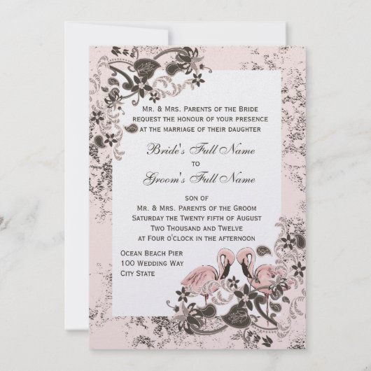 Flamingo Paradise Beach Wedding Kaart (Achterkant)