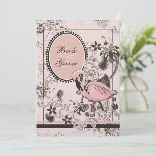 Flamingo Paradise Beach Wedding Kaart (Staand voorkant)