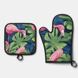 Flamingo Paradise Keukenset Ovenwant & Pannenlap Set