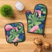 Flamingo Paradise Keukenset Ovenwant & Pannenlap Set (Top down)