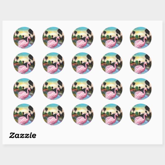 Flamingo Paradise Ronde Sticker (Vel)